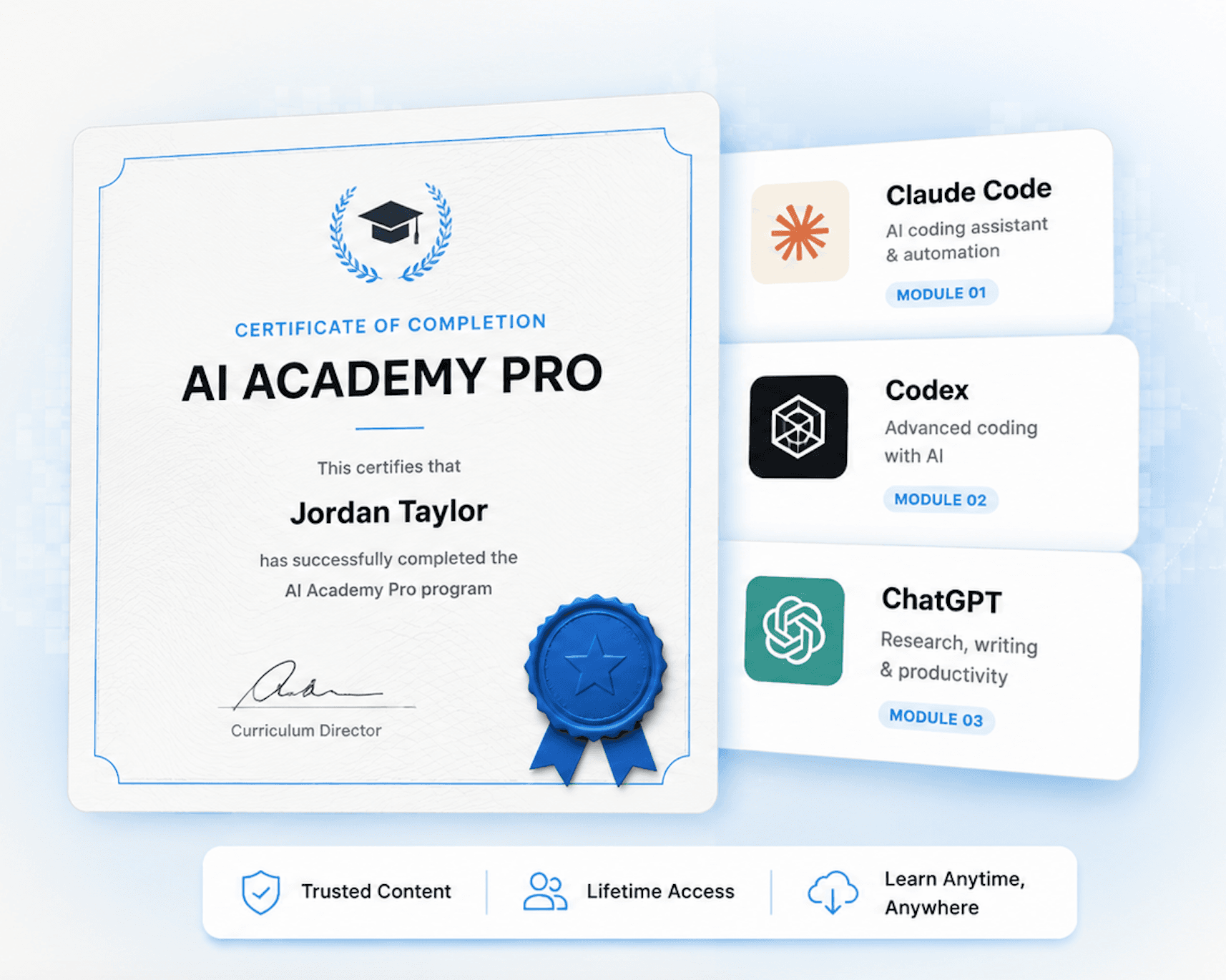 AI Academy Pro certificate and AI course modules